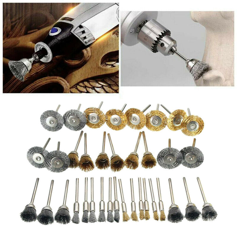 36PC Brass Wire Wheel Brushes Set Kit Accessories for Rotary Tools