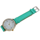 Fashion Women's Diamond Leather Analog Quartz Wrist Watches Color: Green S4Y3