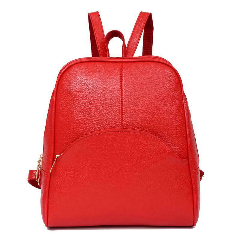 Korean Casual Backpack Women PU Leather Bag Shoulder Bag Girls Handbag(Red)