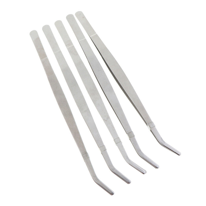 5 Pcs Stainless Steel Tweezers Reptile Gardening Bent Feeding Tool Curve