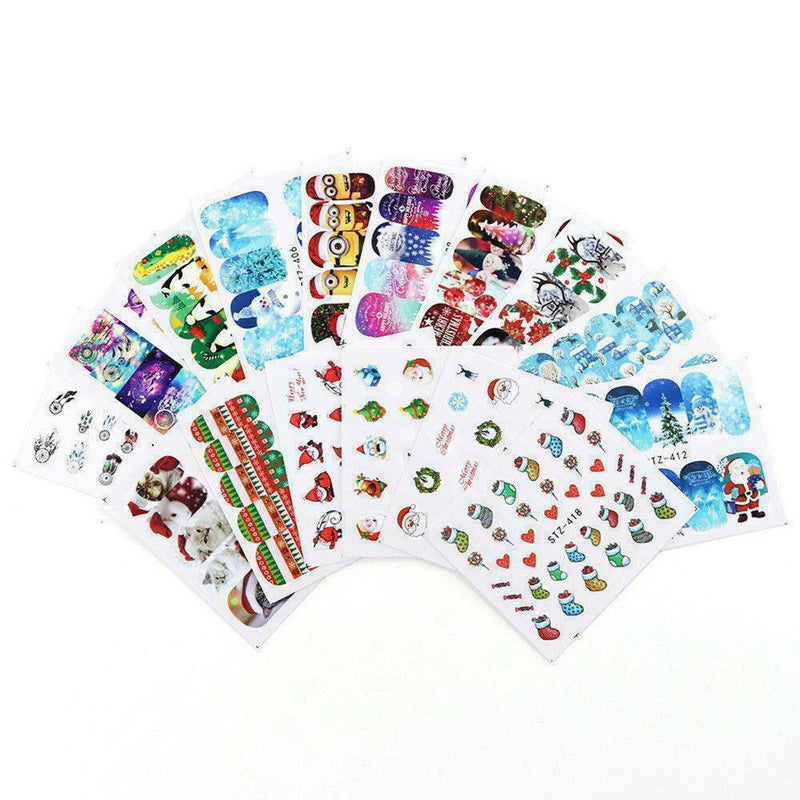 16 Sheet Water Transfers Nail Art Stickers Decals Christmas Snowflakes Snowman