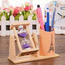 Wooden Sandglass Desktop Organizer Office Decor Pen Pencil Holder Storage Gifts