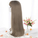 Long Straight Hair High Density Synthetic Wigs For Women Green Wood Linen A