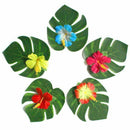 30pcs Artificial Tropical Palm Leaves & 24 pcs Hibiscus Flower Hawaiian Jun G4Q3