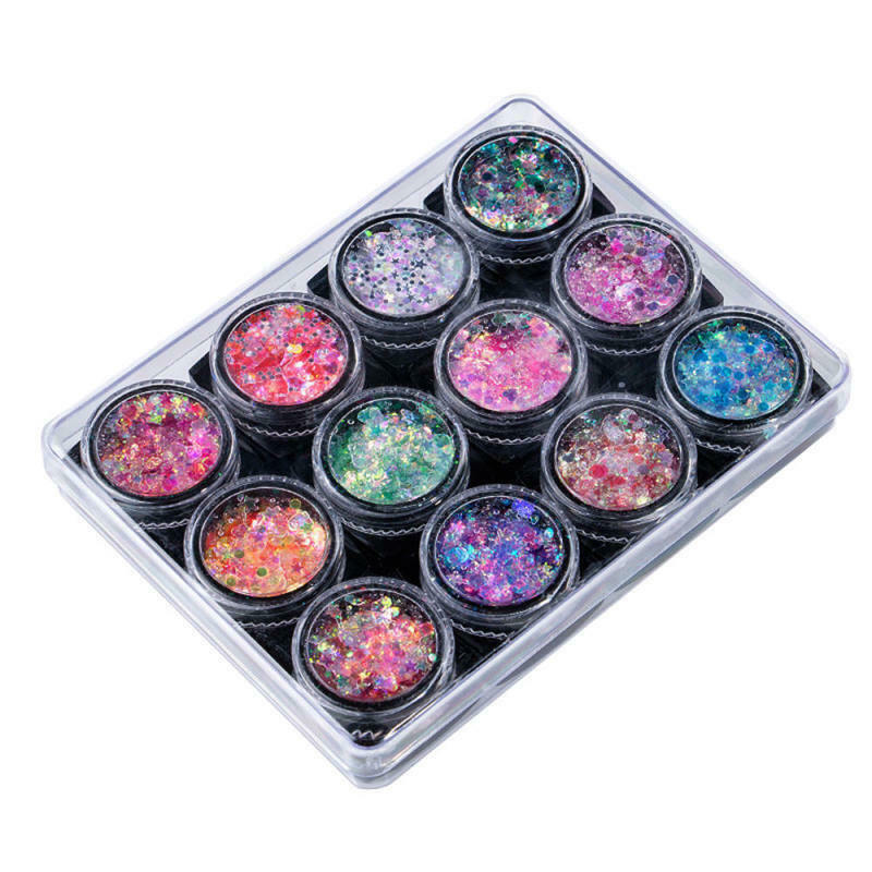 12pcs Nail Art Glitter Powder Dust UV Gel Acrylic Powder Sequins Party Nails Tip