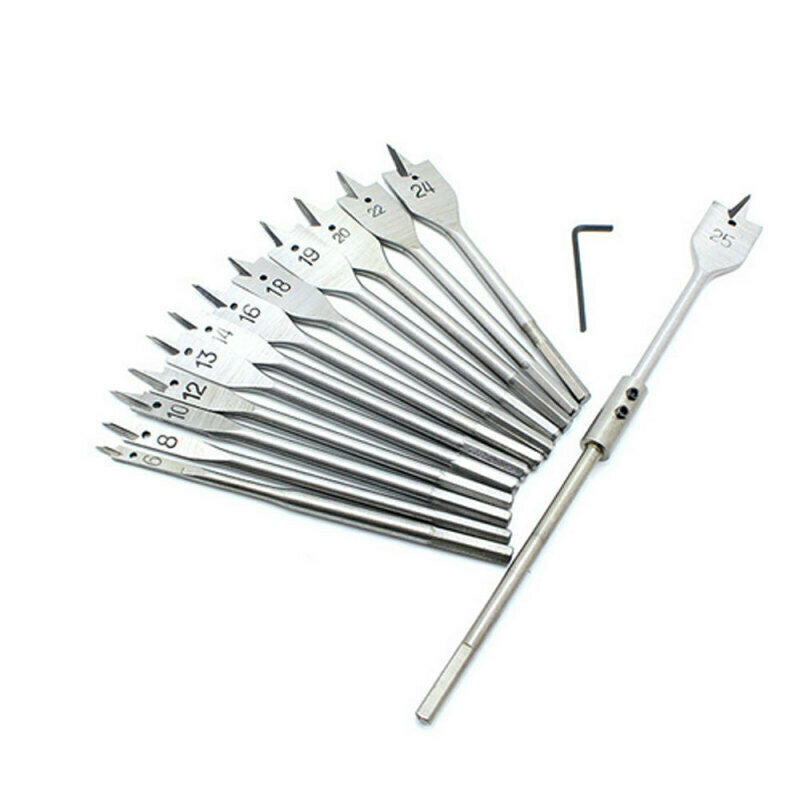 15 Pc Hex Shank Spade Drill Flat Wood Drill Bits Tool Kit | 6-25mm Pra MKH