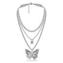 Multi-layer Necklace Women Hollow Out Butterfly Lock Choker Pendant Jewelry A