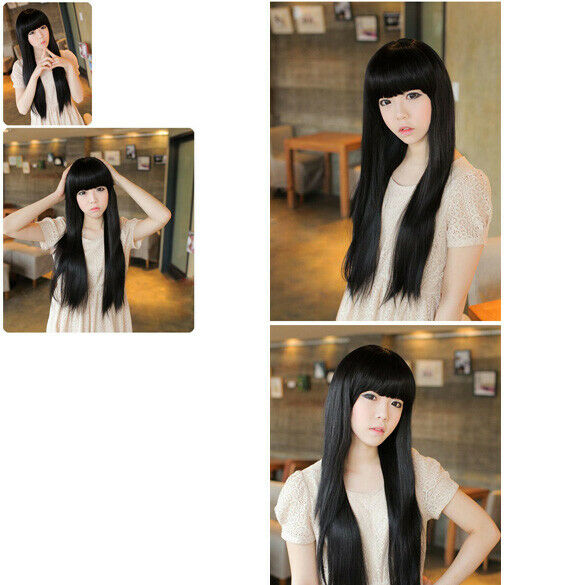 Addorable Girl Lady Long Straight Clip On Hair Extension Black Fibre  60cm