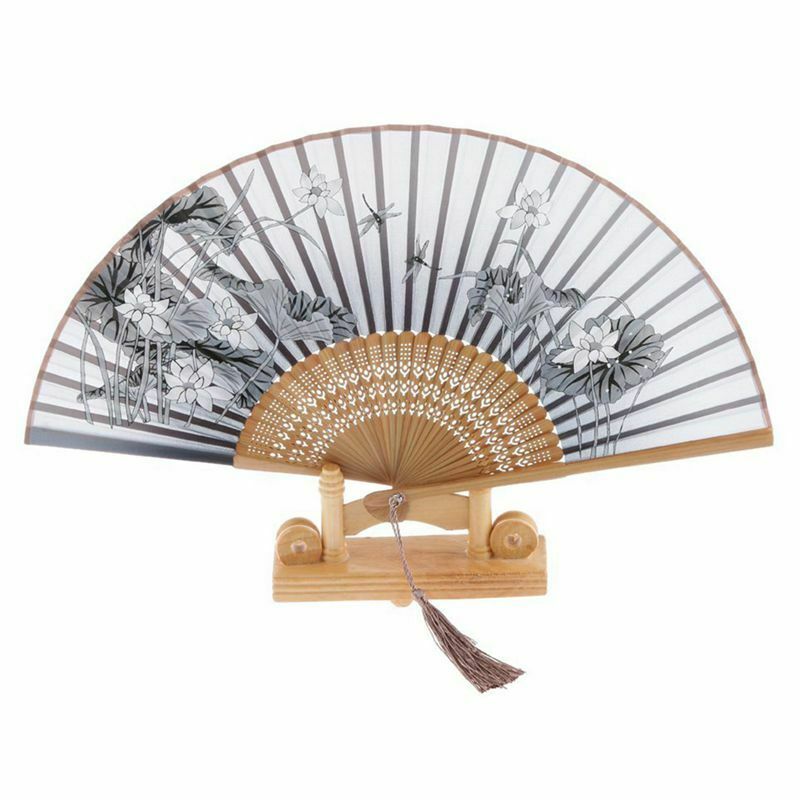 Silk hand fan Lotus folding fan bamboo-gray U3E5