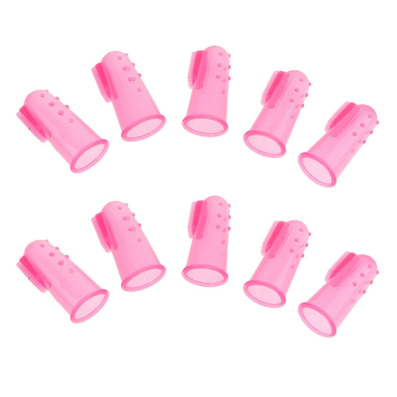 10 Pcs Dog Finger Toothbrush Dental Hygiene Finger Brushes for Dog Cat Pink