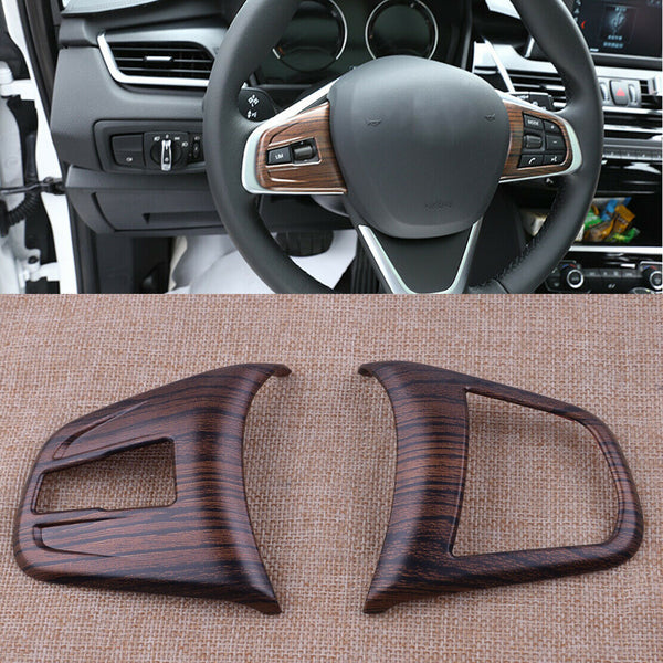 2pcs Wooden Pattern Steering Wheel Button Cover Trim fit for BMW X1 F48 16-2017