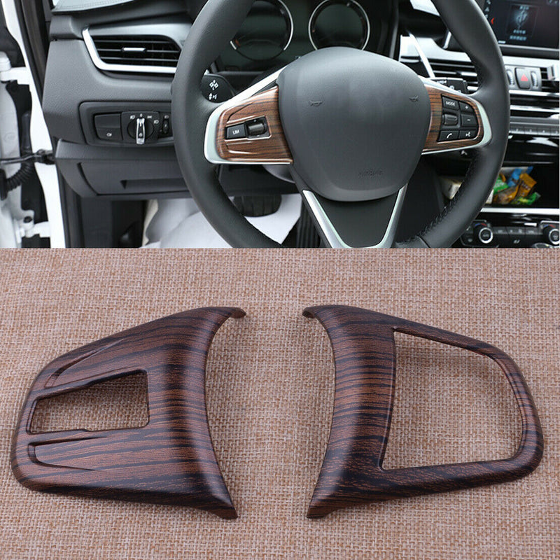 2pcs Wooden Pattern Steering Wheel Button Cover Trim fit for BMW X1 F48 16-2017