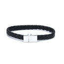 Fashion PU Leather Weave Stainless Steel Magnetic Clasp Men Bracelet Jewel&+