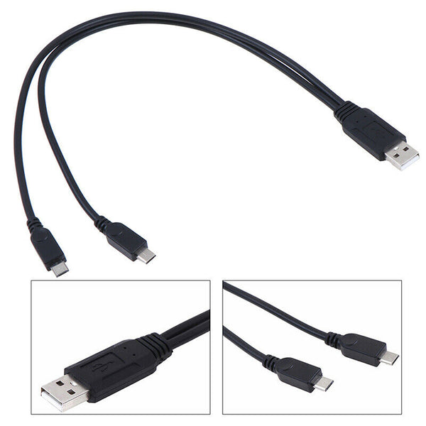 USB 2.0 Male To Male Dual Micro USB Splitter Y Charging Data Cabl JR