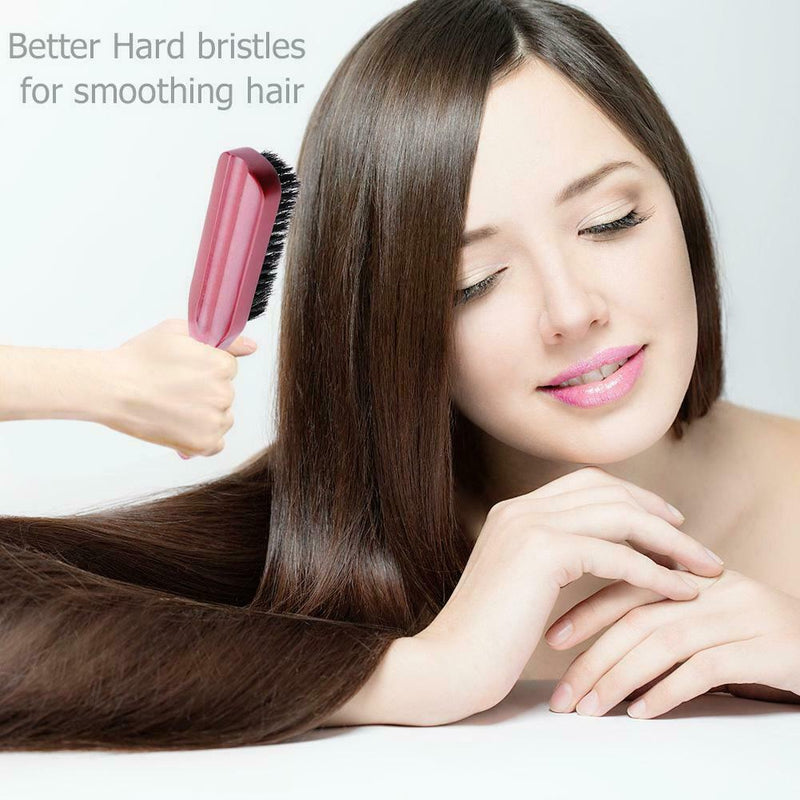 Wood Handle Hair Brush Hard Boar Bristle Hairdressing Beard Comb (Red) A