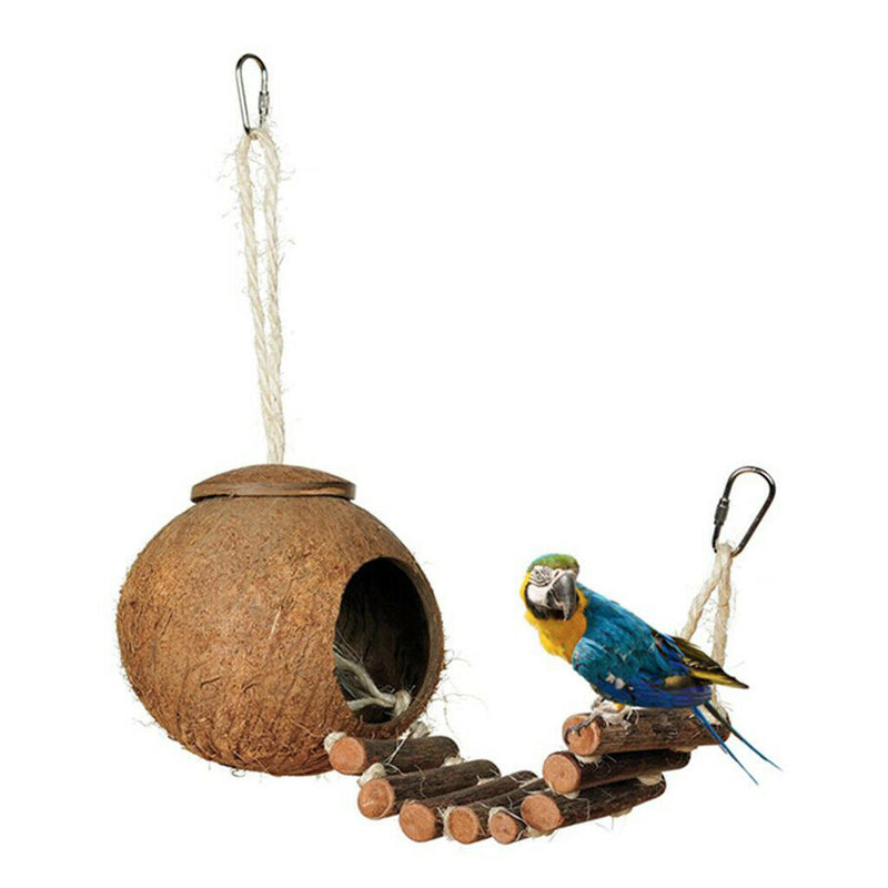 Natural Coconut Shell Pet Bird Nest Hut Cage Feeder for Parrot Parakeet