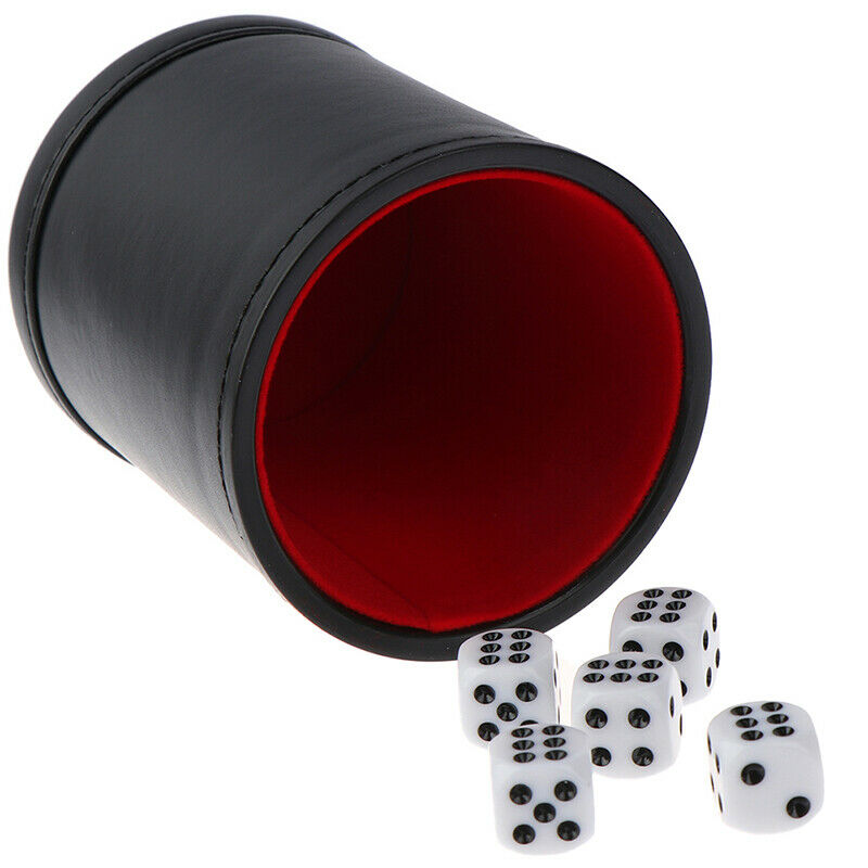 1PC Black/Red Leather Dice Cup Felt Lining Quiet Shaker for Playing Dice Game