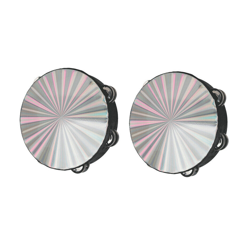 2 Pack of  8'' Hand Held Tambourine Drum Bell Metal Jingles Percussion Musical