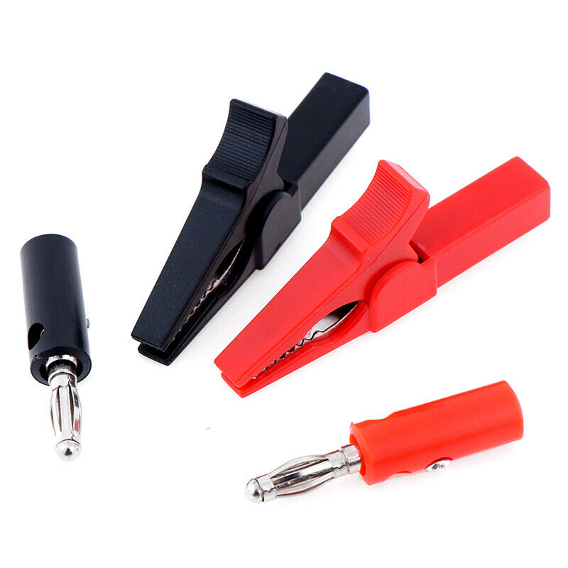 2Pcs 55mm alligator clip with 2pcs 4mm banana plug Black and Red FT3 Gw