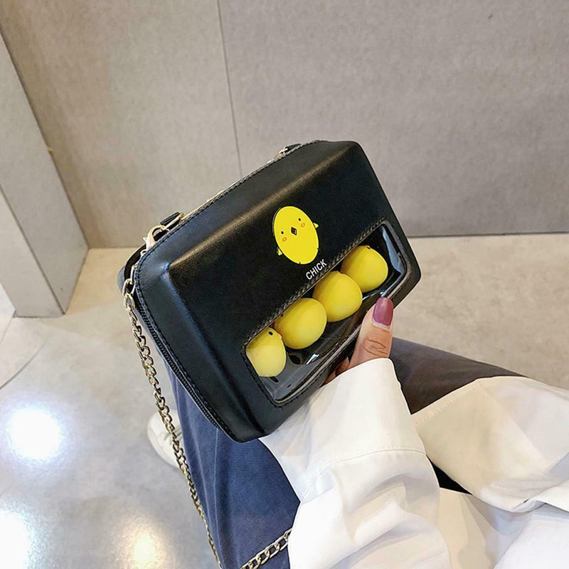 Chick Print Decor Bag Women Square Leather Shoulder Messenger Chain Bags