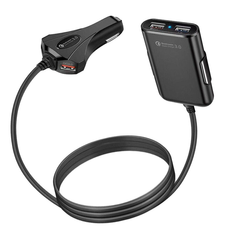 Car Back Clip QC3.0 Four USB Port Car Extension Cable Fast Charger