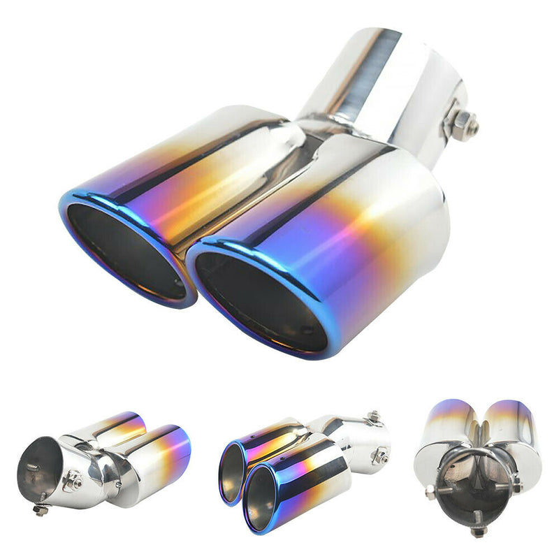 1 To 2 Muffler Tip Chrome Trim Car Dual Exhaust Pipe Replacement Blue Rear Tail