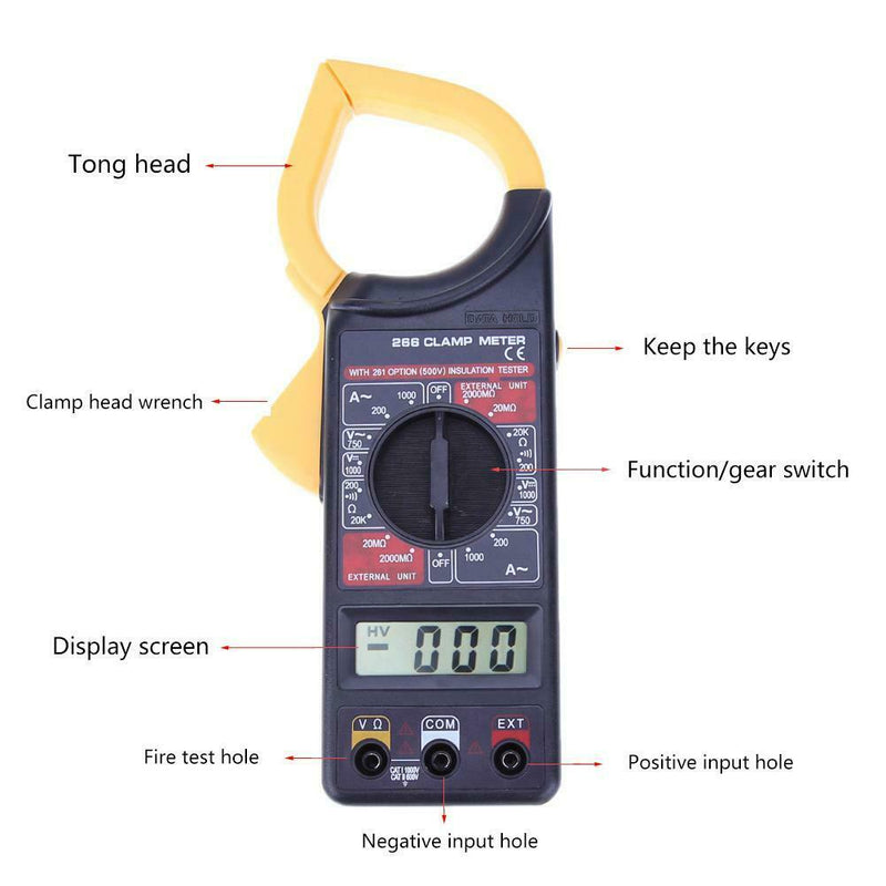 Digital Clamp Meter Voltmeter Ammeter Ohmmeter Multimeter AC DC Tester A