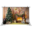 Photo Backdrop Christmas Tree Fireplace Plank Background Cloth for Video