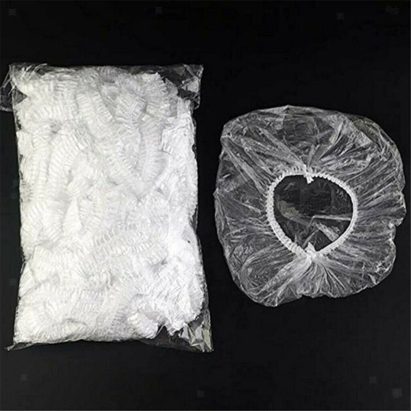 100pcs Clear Waterproof Disposable Bathing Shower Caps for Women Men Hair Salon