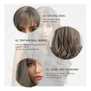 Wave 26inch Long Wig Grey Hair Heat Resistant Synthetic Wigs with Neat Bang