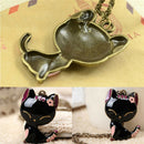 Retro Jewelry Black Drip Paint Smile Cat Pendant Necklace Long Necklace SEAU