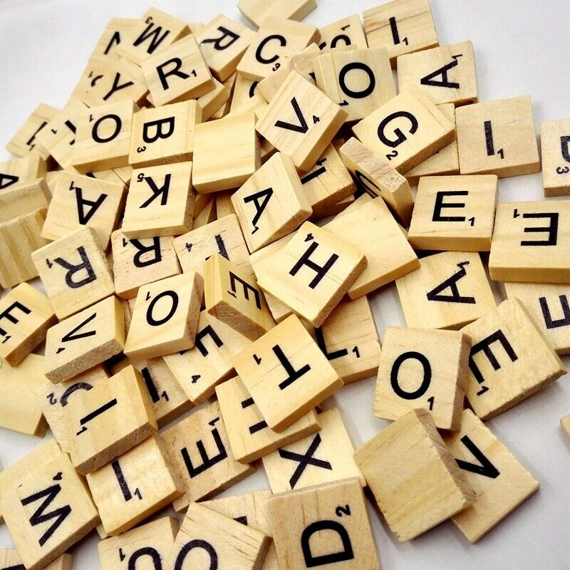 100pcs A to Z Wood Tile Black Letters Puzzle Alphabets Board Crafts