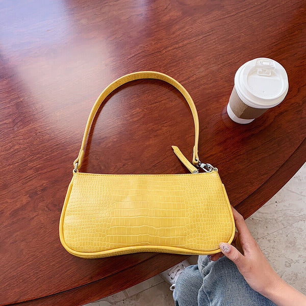 Women Totes Bags Alligator PU Elegant Shopping Shoulder Handbag (Yellow)