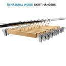 Wooden Skirt Hangers with Adjustable Clips (Pack of 10) Non-Slip Trouser Ha
