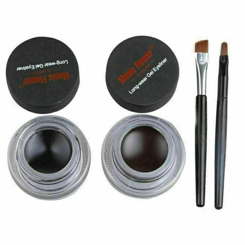 2 in 1 Brown + Black Gel Eyeliner Make Up Waterproof and Smudge-proof Set D G9E6