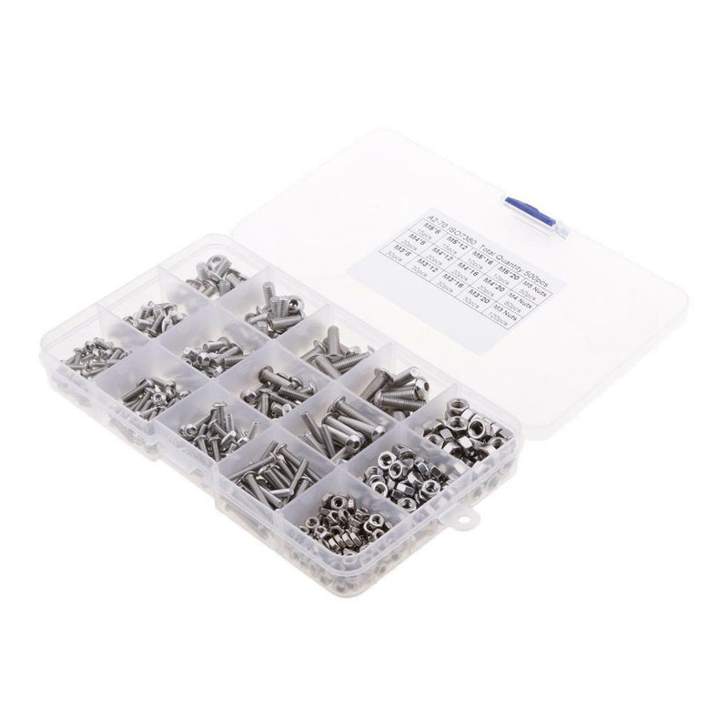 500Pcs M3 M4 M5 Stainless Steel Hex Socket Head Cap Screws Nuts Assortment