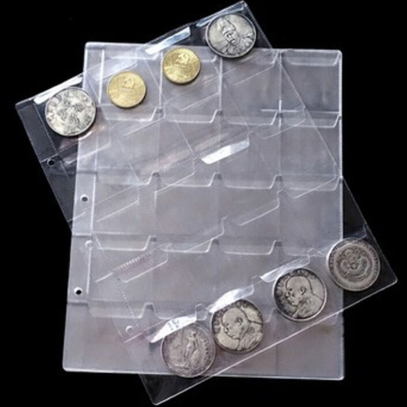 1 Sheet 20 Pockets Plastic Coin Holders Storage Collection Money Album Case SP
