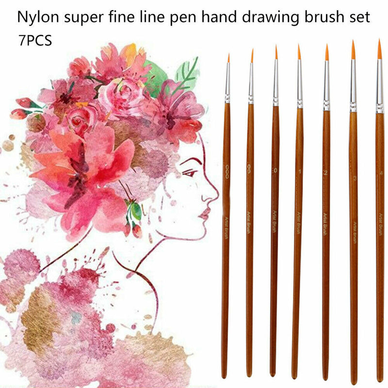 7pcs Detail Liner Paint Brush Set Students Acrylic Painting Art Supplies Gouache