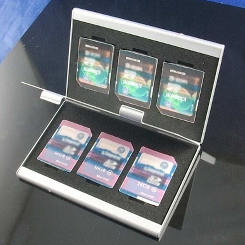 Metal Aluminum Memory Card Protecter Box Storage Case Holder 6x SD/SDHC/MMC