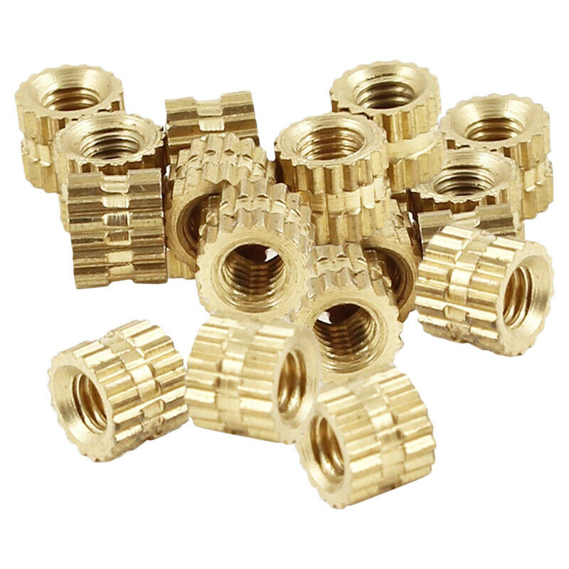 M2 x 3mm Brass Cylinder Knurled Threaded Round Insert Embedded Nuts 100pcs P2Y3