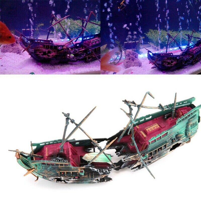 Large Aquarium Decoration Boat Plactic Aquarium Ship Air Split Shipwreck Fi L6A3