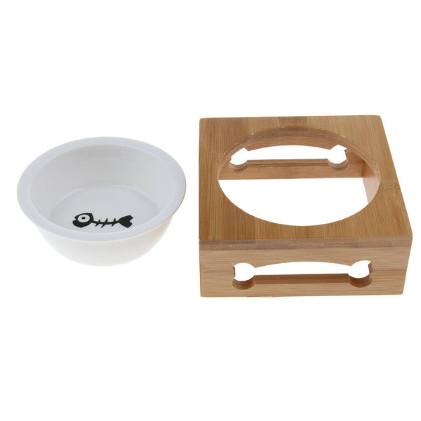 Pet Cat Raised Feeder Solid Bamboo Stand Perfect for Cats and Small Dogs