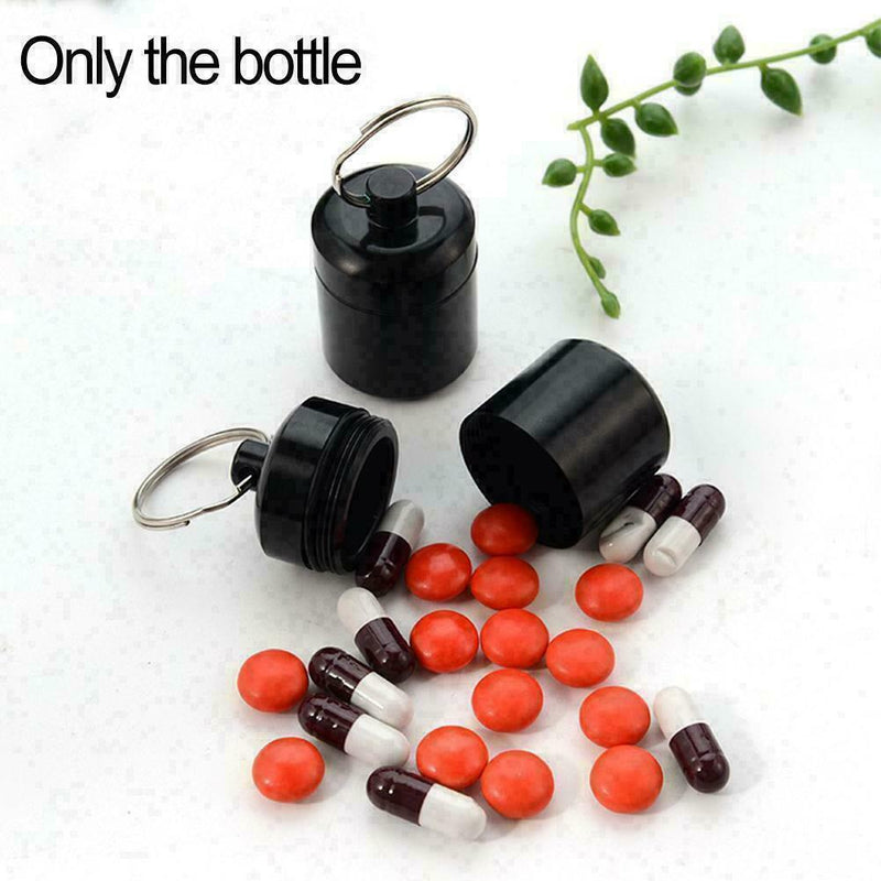 Mini Waterproof Metal Medicine Pill Box Case Bottle Black Container Keychai M5V9