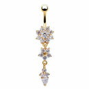 2-Pack Crystal Flower Dangle Navel Belly Button Ring Bar Body Piercing Jewe E8E5