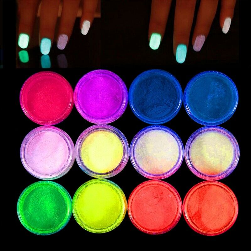 12boxes/set Neon Phosphor Powder Nail Glitter Powder 12 Colors Dust Luminou K4M6