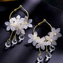 Korean Style Hoop Earrings Crystal Tassel Dangle Acrylic Flower Jewelry L7X7