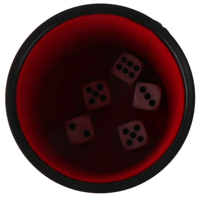 1PC Black/Red Leather Dice Cup Felt Lining Quiet Shaker for Playing Dice Game