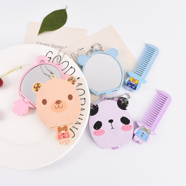 Cute Cartoon Makeup Mirror Travel Pocket Cosmetic Mirror With Comb Random  B Dz