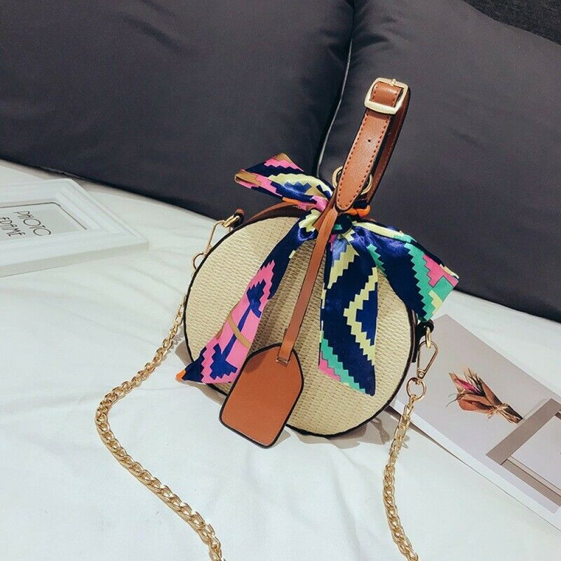 Women's straw bag Crossbody bag Woven bag Summer leisure bag Small round sinL7A5