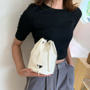 Drawstring Bucket Bag Women PU Chain Crossbody Shoulder Handbags (White)